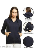 Navy blue fleece zipper hoodie for women or girls, stylish and trendy with long sleeves