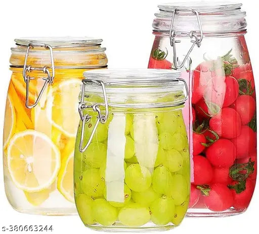 Clear glass airtight container set, various sizes and shapes, suitable for storage and decoration