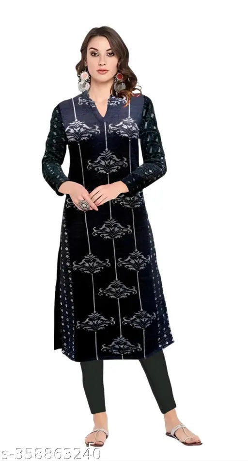 Women's black wool kameez with intricate embroidery design