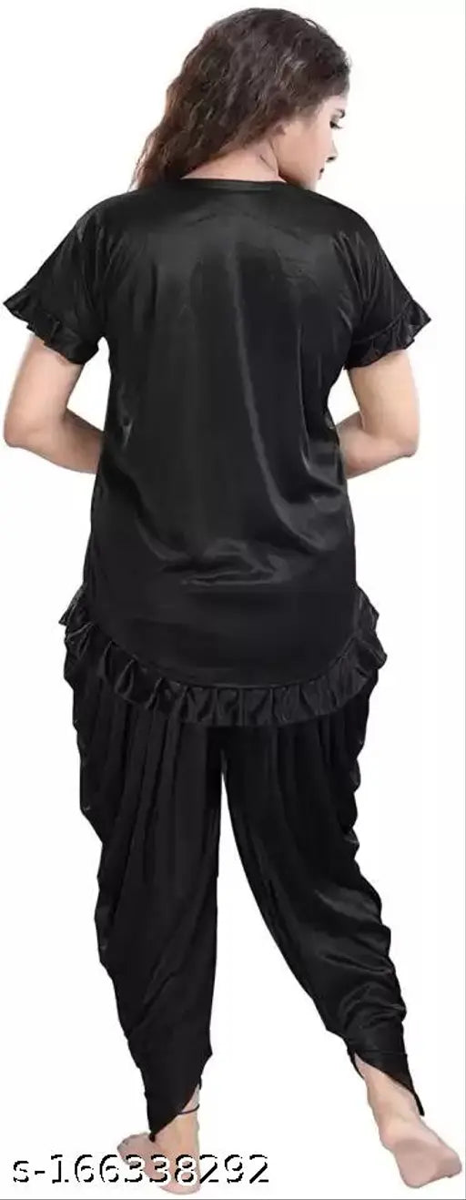 Soft, comfortable Women's Satin Night Suits Set (2 pcs), unique design, trending in India