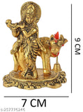 Krishna cow idol, 6.5x5.5x9 cm metal gold decorative showpiece, ideal for home, temple, office gifting - Indian handicraft artistry