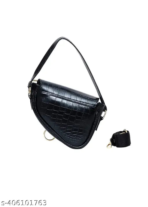 Black leather crossbody handbag with detachable shoulder strap