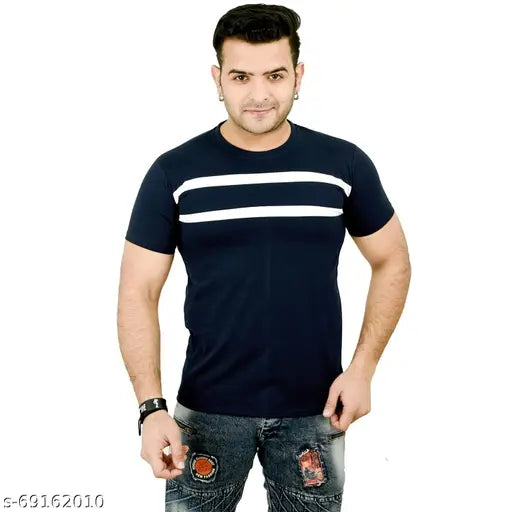 Striped polyester Driplock Cottan round neck T-shirt, soft, breathable, and comfortable