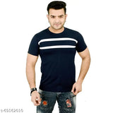 Striped polyester Driplock Cottan round neck T-shirt, soft, breathable, and comfortable