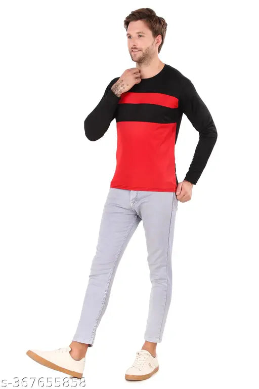 Stylish polyester colorblocked long-sleeve men's T-shirts (S-XXL), premium Indian fabric with perfect fit