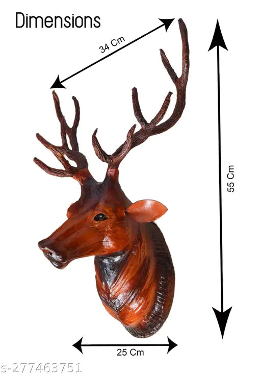 Dark brown leather Barasingha deer head wall hanging, 12 inches. Premium decorative showpiece, classic animal figurine for living room or bedroom