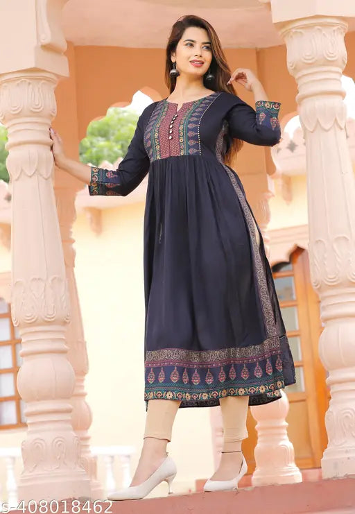 Rayon printed combo Naira cut kurta for women and girls, three-quarter sleeves fashion