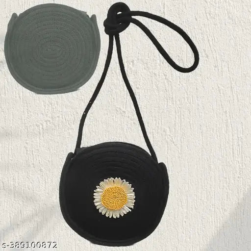 Trendy fashionable flower cottonjute beach style sling bag for women