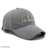 Grey cotton baseball cap, embroidered XL "ZERO FRIENDS" design, casual accessory from India