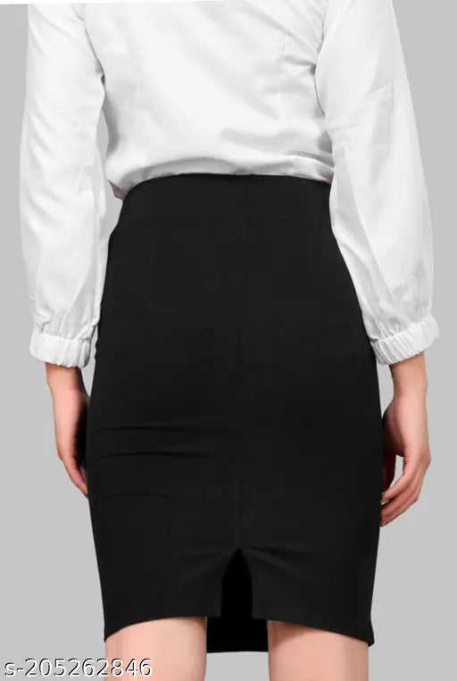 Black febrec pencil skirt, short sleeves