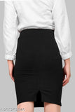 Black febrec pencil skirt, short sleeves