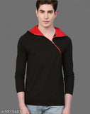Black cotton full sleeves hooded neck Eyebogler men's solid t-shirt, trendy design, perfect casual wear