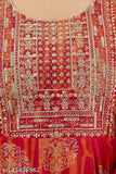 Women's long sleeved embroidered anarkali kurta with gold print and red-orange color