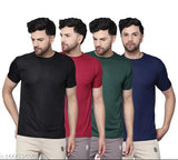 Black, navy blue, maroon, bottle green Garmin Men's Drifit Active T-shirts combo - premium polyester fabric, short sleeves, round neck, multiple vibrant colors, regular fit, breathable, sweat-free, stylish, fashionable, casual outings, India