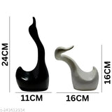 Black and white ceramic hugging swan sculptures, modern romantic love decor for office or desktop (11 cm L x 24 cm H x 8 cm W, 600gm each). Exquisite bird & animal showpiece