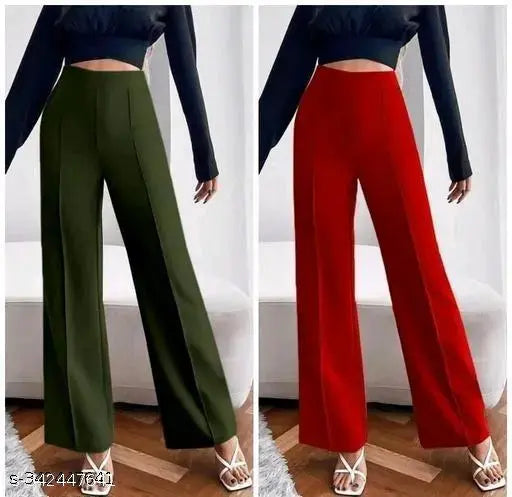 Solid cotton lycra women's trousers set of 2 (India), size options: 28, 30, 32, 34