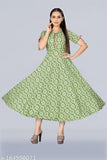 Magic Slub Cotton printed sweetheart neck gown kurti, short sleeved Indian fashion on mannequin