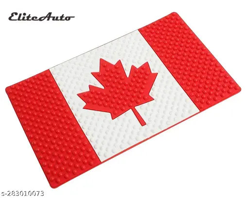 Premium India-made universal non-slip rubber car dashboard mat with Canada flag pattern, holds phones, glasses, keys, and more. Extra thick sticky anti-slip gel for secure grip, suitable for various gadgets and decorations