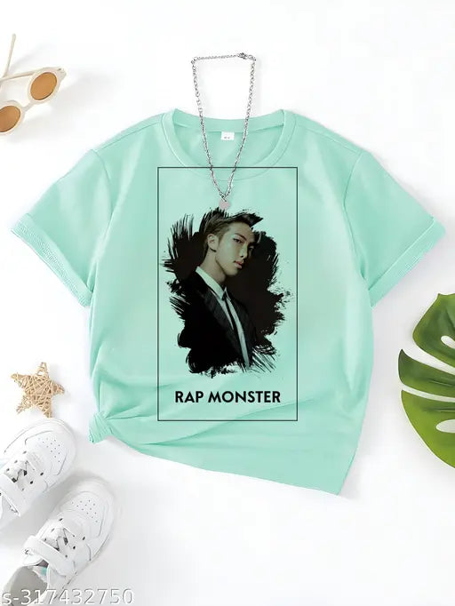 BTS printed polyester t-shirt, special design on short sleeves for fashionable youth, India origin