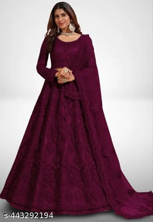 Embroidered semi-stitched net lehenga-choli and dupatta set, Indian bridal wear with a modern touch, originating from India
