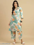 Limboli women's cotton rayon alien printed kurta and pant set, three-quarter sleeve, exotic pattern on display