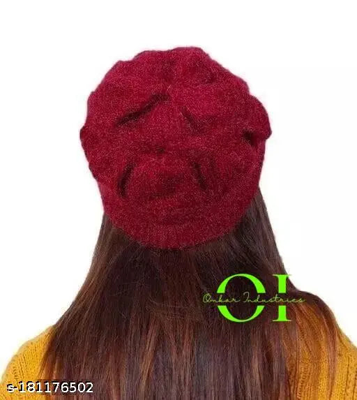 Oversized maroon knitted beanie, soft woolen material
