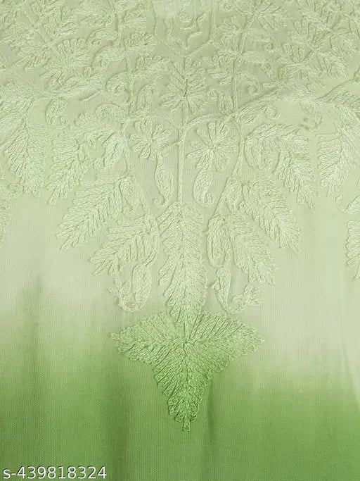 Rayon, embroidered net, trendy Bollywood style short Kurta for women. Traditional Premium Quality Chikankari kurti with versatile styling and event-friendly design. Made in India