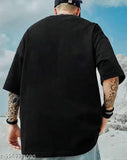 Black cotton blend oversized graphic print T-shirt by Hiden Brooks, suitable for men's everyday wear. Anime design pairs well with pants, jeans, or shorts, perfect for casual outings and sports activities. XS-XXXL sizes available