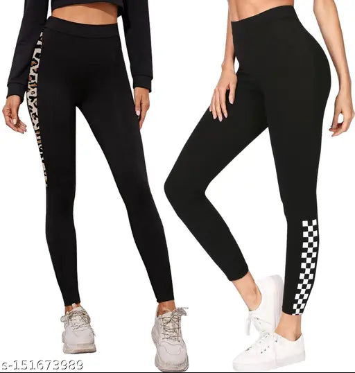 Printed cotton blend jeggings for women, pack of 2 with stretchable waist and stylish bottoms