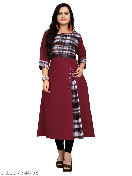 Burgundy, chiffon kameez with vogue print on a woman