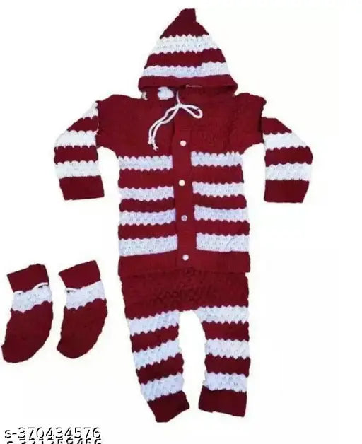 Wool striped newborn baby sweater pajama set, soft and cozy woolen sleepwear from QOC for 0-2 months
