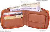 Tan artificial leather men's wallet, compact bifold design with 4 compartments, durable and stylish for travel or business use
