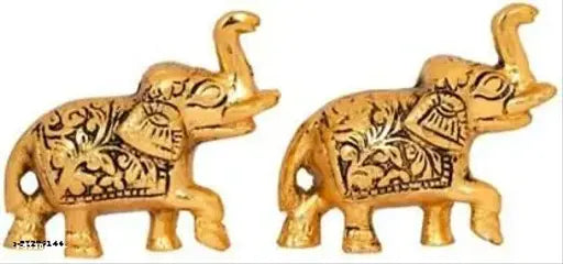 Metal elephant set (2) for home, temple, office & gifting - brings happiness and prosperity, size L8x25x6 cm