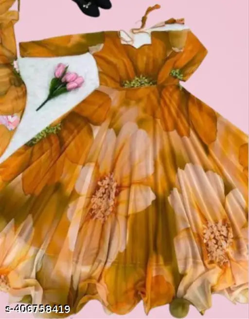 Georgette long-sleeve printed party dress, women's formal wear, Indian origin