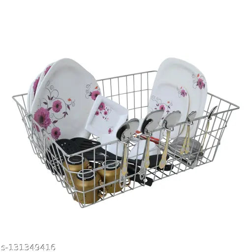 Metal dish drainer, stainless steel with floral design