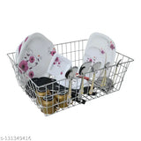 Metal dish drainer, stainless steel with floral design