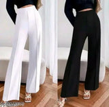 Cotton blend solid wine trousers, regular fit flared pants for women, chic wide-leg bottoms on Meesho (India)