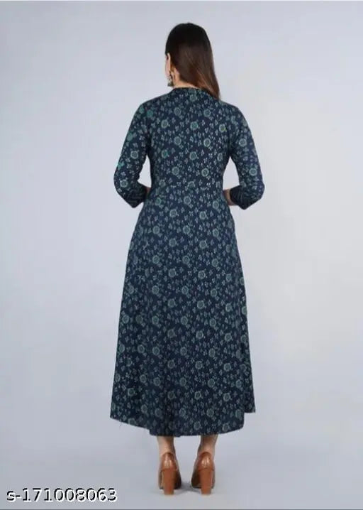 Navy blue, patterned long-sleeved dress