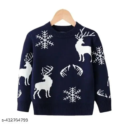 Rebiva Kids Toddler Children Winter Wear Full Sleeve Round Neck Christmas Special Deer Snowflakes Designer Sweater/Sweatshirts Winter Babys Clothes (Pack of 1)