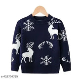 Rebiva Kids Toddler Children Winter Wear Full Sleeve Round Neck Christmas Special Deer Snowflakes Designer Sweater/Sweatshirts Winter Babys Clothes (Pack of 1)