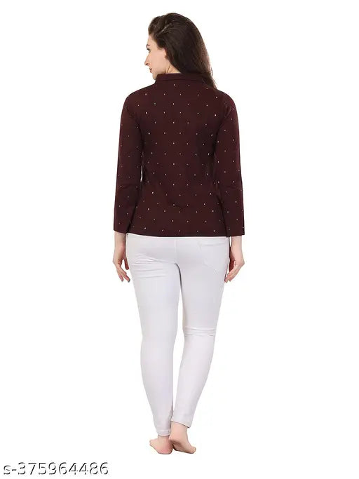 Polka print cotton blend women's long sleeves t-shirt, stylish and comfortable for a sweet touch