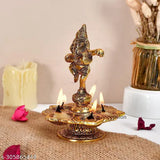 Antique metal Dancing Ganesh Diya, 5-wick holder with stand for Pooja Room Diwali decoration