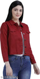 Solid color denim tulle cotton jacket, long sleeves, pack of 1 for women's western wear. May vary in color due to lighting sources or monitors. Buttoned cuffs and chest pockets with flap. Made in India