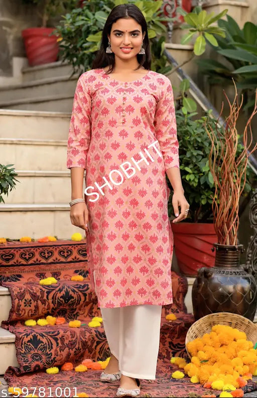 Attractive pink color rayon kurta sets with palazzos, three-quarter sleeves, net printed pattern. Single size available in XS, S, M, L, XL, XXL from India