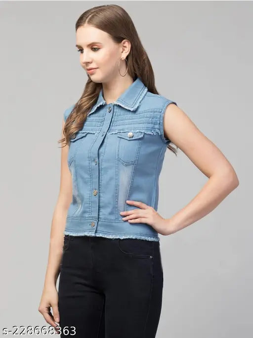 Denim short sleeves wasket jekeat, solid net pattern for men's casual wear from India