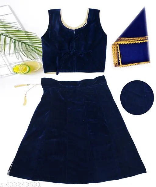 Velvet Kids Lehenga Choli, self-design embroidered with net dupatta, Indian traditional attire for 1-6 years