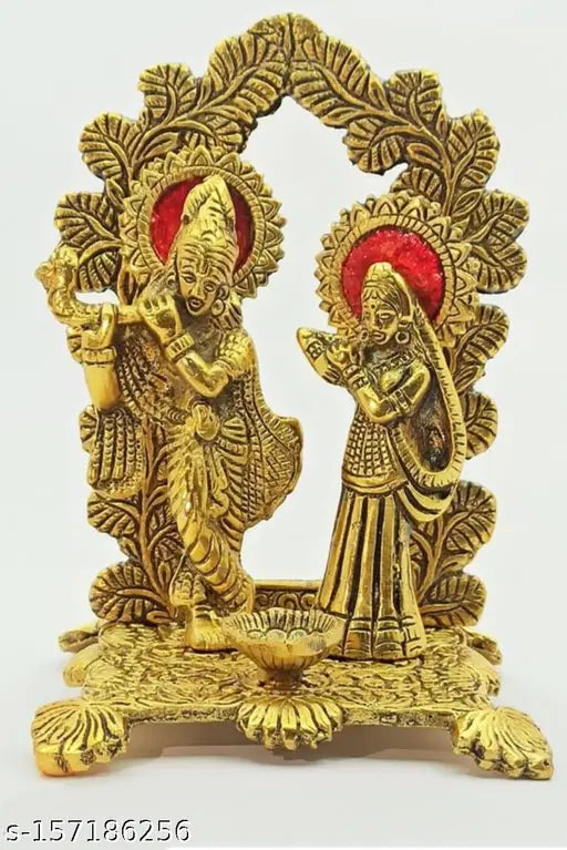 Metal Radha Krishna idol (15cm x 15cm x 11.5cm), traditional home decor for office gift, made in India