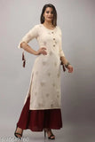 Mauka rayon printed straight kurta set of 2 with tassels