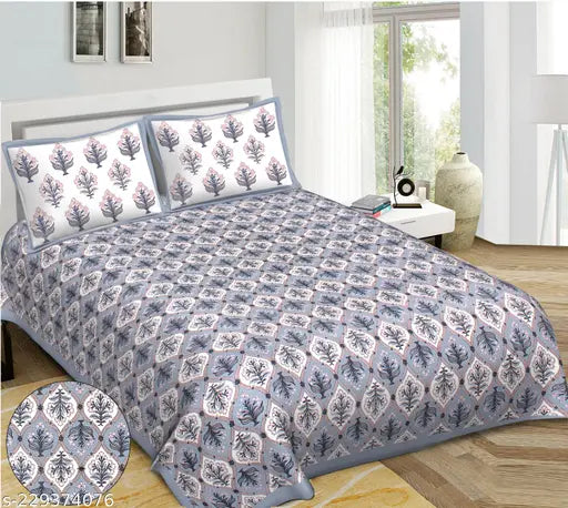 White and floral, RRW Real Jaipuri cotton king size bedsheets combo pack with 4 pillow covers