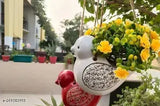 Ceramic hanging birds set - red & white (pack of 2), Indian-made garden decor bird showpieces